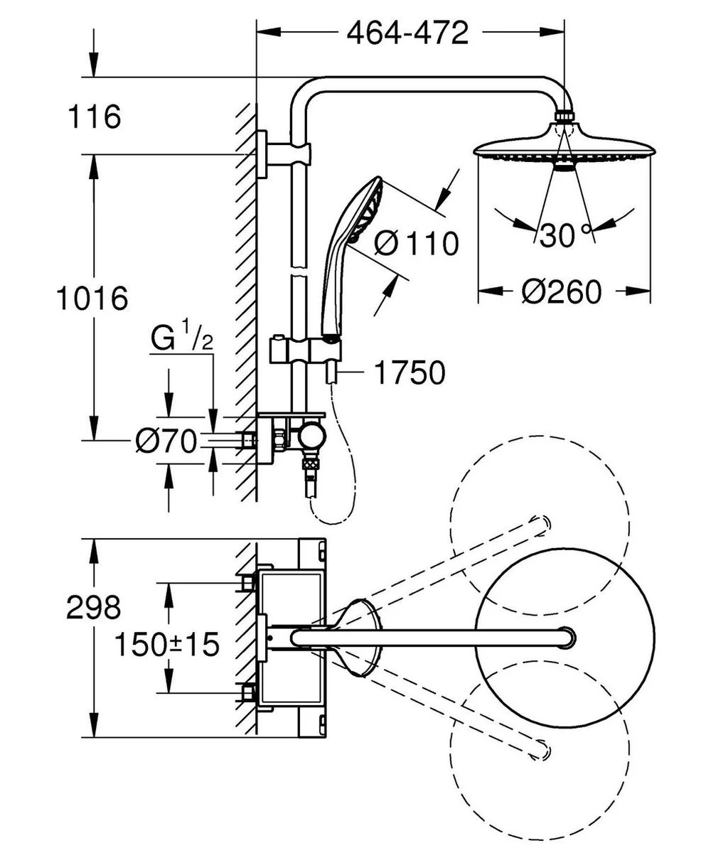 GROHE Vitalio Joy 260 Regendouche - ø 26 Cm - Zonder Cooltouch - Met Planchet 4 GROHE Vitalio Joy 260 Regendouche - ø 26 Cm - Zonder Cooltouch - Met Planchet - Afbeelding 2