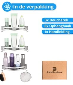 BrandtBergkamp RVS Doucherek 3 Laags – Zonder Boren – Doucherek Hangend – Badkamerrek Zilver -Badkamer Accessoires Winkel 1024x1200 1