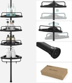 Verstelbaar Doucherek - 85-305 Cm - Van Vloer Tot Plafond - Met 4 Vakken - 3 Haken - Zwart -Badkamer Accessoires Winkel 1049x1200 1