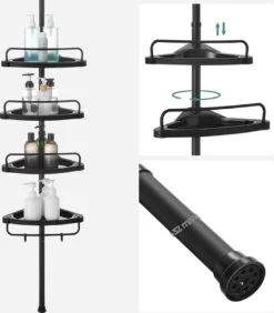 Verstelbaar Doucherek - 85-305 Cm - Van Vloer Tot Plafond - Met 4 Vakken - 3 Haken - Zwart -Badkamer Accessoires Winkel 1050x1200 1