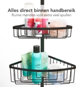 Ogoods Telescopisch Doucherek Inclusief 4 Manden - Zwart - Badkamerrek - Zonder Boren - In Hoogte Verstelbaar - Opbergsysteem -Badkamer Accessoires Winkel 1051x1200