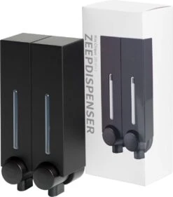 Aquathof, Zeepdispenser, Mat Zwart, 2 Kamer, 2 Reservoirs, 2x250ml - Hangend - Wandmontage -Badkamer Accessoires Winkel 1055x1200 1