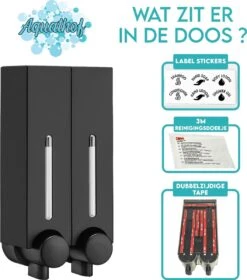 Aquathof, Zeepdispenser, Mat Zwart, 2 Kamer, 2 Reservoirs, 2x250ml - Hangend - Wandmontage -Badkamer Accessoires Winkel 1059x1200