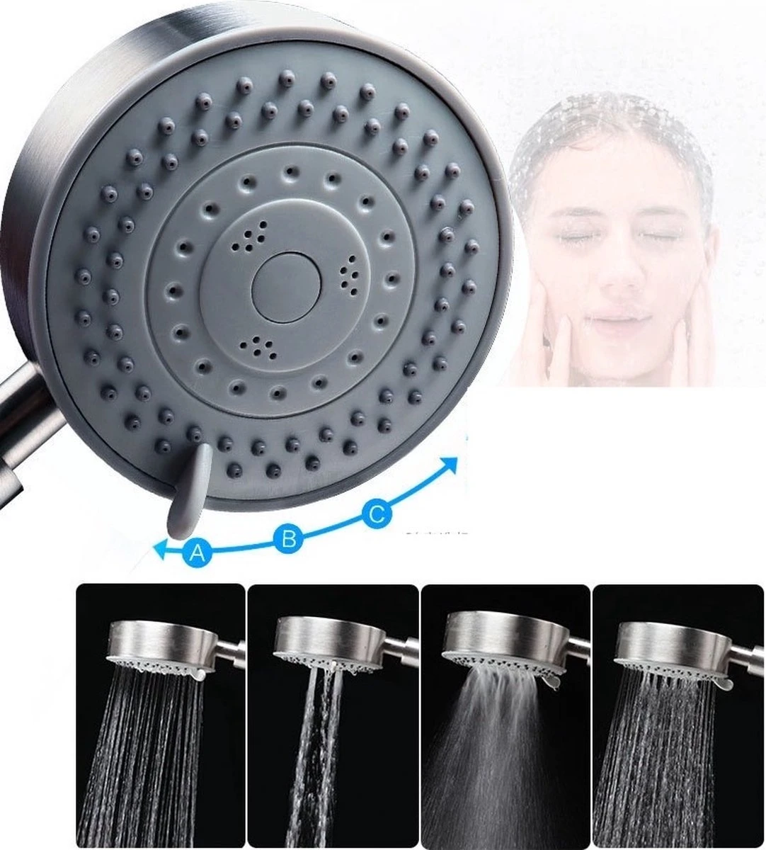 IBright Douchekop Met Slang En Wandhouder - RVS Zilver - 5 Functies – Handdouche – Hoofddouche Inclusief Wandhouder Zonder Boren 4 IBright Douchekop Met Slang En Wandhouder - RVS Zilver - 5 Functies – Handdouche – Hoofddouche Inclusief Wandhouder Zonder Boren - Afbeelding 2