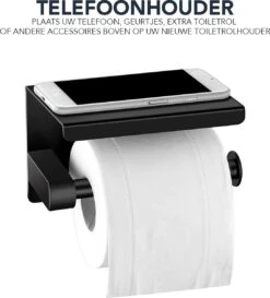 Toiletrolhouder Met Plankje - Zelfklevend Of Boren - WC Rolhouder - Incl. Handdoekhaakjes - Zwart -Badkamer Accessoires Winkel 1085x1200