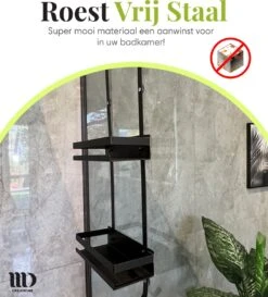 MD Creations ® – Doucherek Zonder Boren - Hangend Met Zuignappen Aan Douchewand – Douchebakje - Doucherek Haak - RVS - 74 X 25 X 10 Cm -Badkamer Accessoires Winkel 1087x1200