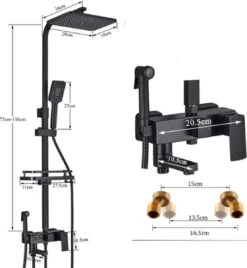 Luxiqo® Compleet Douchesysteem - ABS Doucheset - Hoofddouche & Handdouche- Vierkante Regendouche - Verstelbare Regendouche - Mat Zwart -Badkamer Accessoires Winkel 1107x1200 1