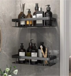 Merkloos Jawes- Wandrek- Zwart- 1stuk- Doucherek- Zonder Te Boren- Wandrek Zonder Boren- Wandrekje -Badkamer Accessoires Winkel 1115x1200