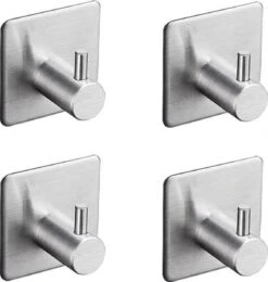 Merkloos RiMa7 - Handdoekhaakjes - Ophanghaak - RVS - Zilver - Zelfklevend Vierkant - 4 Stuks