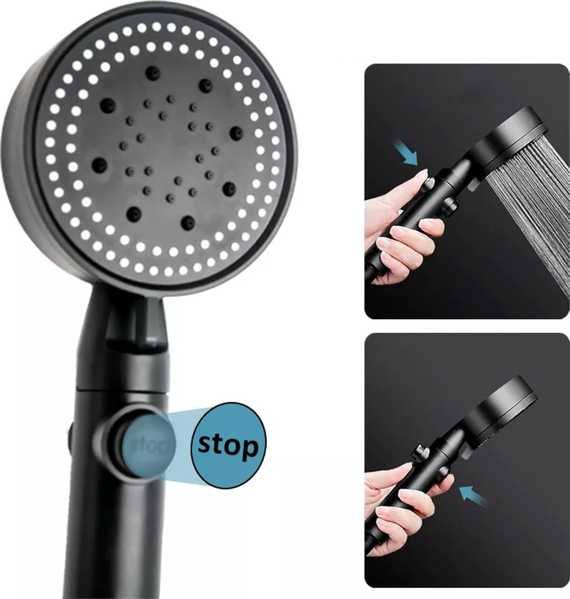 Merkloos Waterbesparende Douchekop - Handdouche - Regendouche - Met ECO STOP Knop - 5 Standen - ABS - Zwart 4 Merkloos Waterbesparende Douchekop - Handdouche - Regendouche - Met ECO STOP Knop - 5 Standen - ABS - Zwart - Afbeelding 2