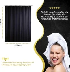 HGMD Douchegordijn 120x200 - Zwart - Wasbaar - Douchegordijn Anti Schimmel -Badkamer Accessoires Winkel 1167x1200 5