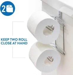 Wonderworker Clever - Hangende RVS Toiletpapier Houder - WC Rolhouder Hangend Verchroomd - Closetrolhouder - Reserverolhouder - WC Rol Houder - Dubbele Closetrolhouder - Zonder Boren & Schroeven - Geschikt Voor Toiletpot/Over De Deur - Verchroomd -Badkamer Accessoires Winkel 1174x1200