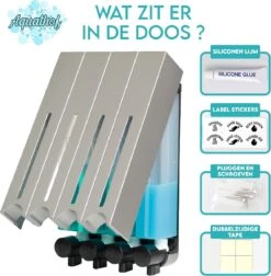 Aquathof, Zeepdispenser, RVS Kleur, 4 Kamer, 4 Reservoirs, 4x500ml, Hangend - Wandmontage -Badkamer Accessoires Winkel 1174x1200 3