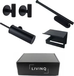 Toiletset Zwart 4-delig - Toiletaccessoireset - Toiletborstelhouder - Toiletrolhouder - Reserverolhouder - Handdoekhaakjes - RVS - Toilet Accessoires Set - Badkamer -Badkamer Accessoires Winkel 1176x1200 4