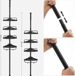 Verstelbaar Doucherek - 85-305 Cm - Van Vloer Tot Plafond - Met 4 Vakken - 3 Haken - Zwart -Badkamer Accessoires Winkel 1176x1200 7