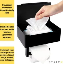 STRICX Toiletrolhouder - Zwart - Zonder Boren - Toilet Rol Houder Tissuebox - Zelfklevend - WC Rolhouder Met Opbergvak Voor Babydoekjes - Met Plankje - Toiletaccessoires -Badkamer Accessoires Winkel 1178x1200 1