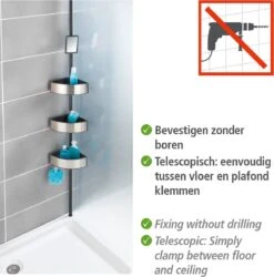 WENKO Telescopisch Doucherek Big Black 3-laags Met Spiegel Zilver/zwart - Bevestigen Zonder Boren -Badkamer Accessoires Winkel 1187x1200 3