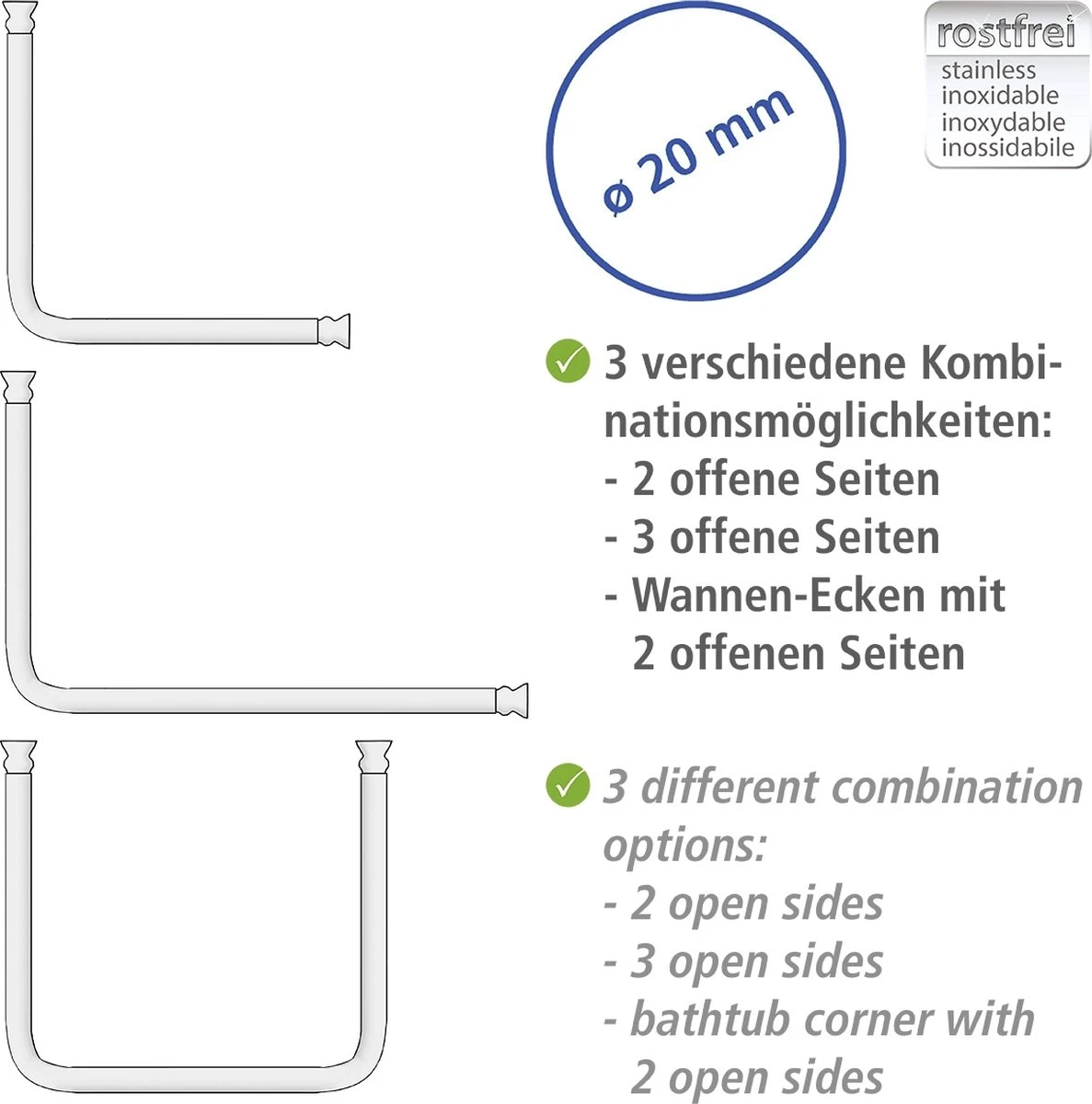 WENKO Douchegordijnstang Hoek Universeel Aluminium Zwart - Douchestang 6 WENKO Douchegordijnstang Hoek Universeel Aluminium Zwart - Douchestang - Afbeelding 4