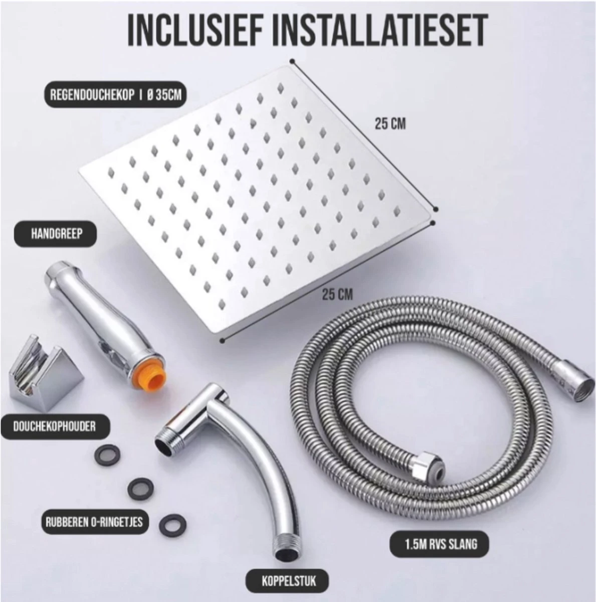 Merkloos Regendouchekop Deluxe | ø 35 Cm | Douchekop Met Slang En Houder | Douchekop | Doucheslang | Douchekophouder | Complete Doucheset | Roestvrij Staal | 360° Draaibaar | Badkamer Accessoires | Elite Pure Chrome Collection 2022 7 Merkloos Regendouchekop Deluxe | ø 35 Cm | Douchekop Met Slang En Houder | Douchekop | Doucheslang | Douchekophouder | Complete Doucheset | Roestvrij Staal | 360° Draaibaar | Badkamer Accessoires | Elite Pure Chrome Collection 2022 - Afbeelding 5