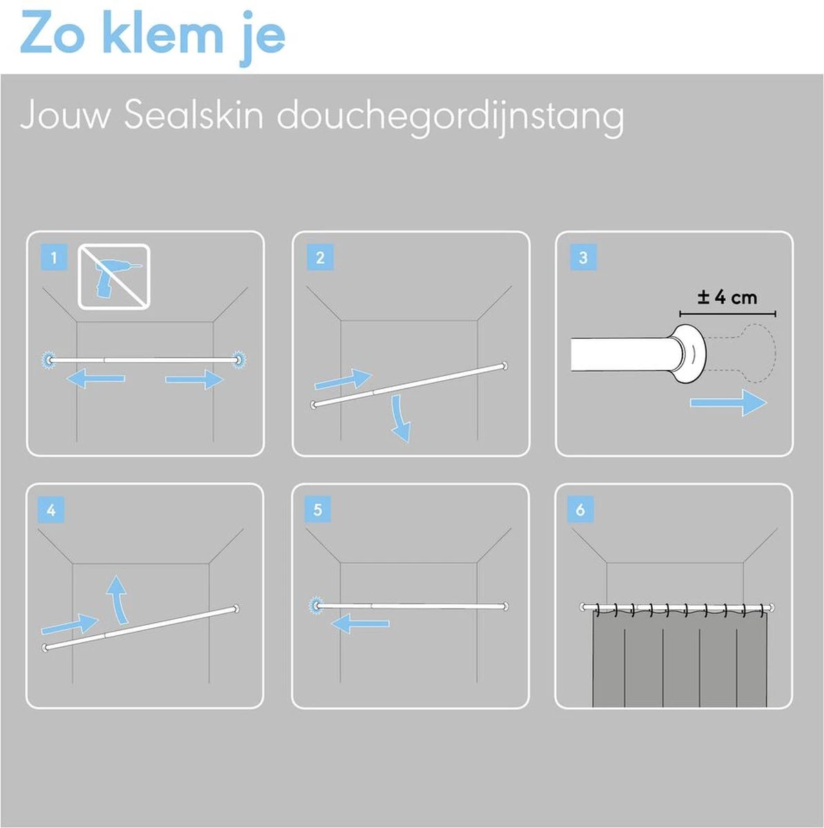Sealskin Douchegordijnstang - 70-115 Cm - Wit 4 Sealskin Douchegordijnstang - 70-115 Cm - Wit - Afbeelding 2