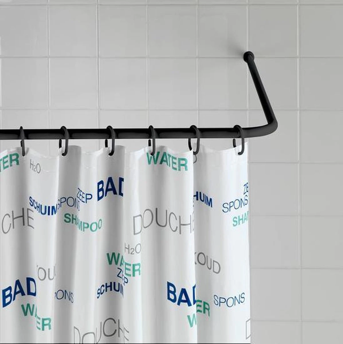 WENKO Douchegordijnstang Hoek Universeel Aluminium Zwart - Douchestang 4 WENKO Douchegordijnstang Hoek Universeel Aluminium Zwart - Douchestang - Afbeelding 2