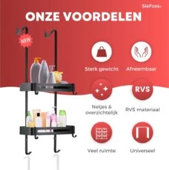 SIAFOSS Doucherek XL Zonder Boren Doucherek Hangend - 100% Stevig - 100% RVS - Hangend Badkamerrekje - Doucherek Aan Douchewand - Badkamer Accessoires - RVS Zwart - 2 Laags - Douchemand -Badkamer Accessoires Winkel 1197x1200 6