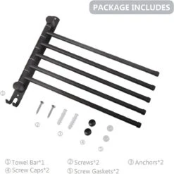 BOTC Handdoekrek - 5-armig Handdoekhouder - Handdoekstang - 180 Graden Verstelbaar - Badkamer - Zwart -Badkamer Accessoires Winkel 1198x1200 6