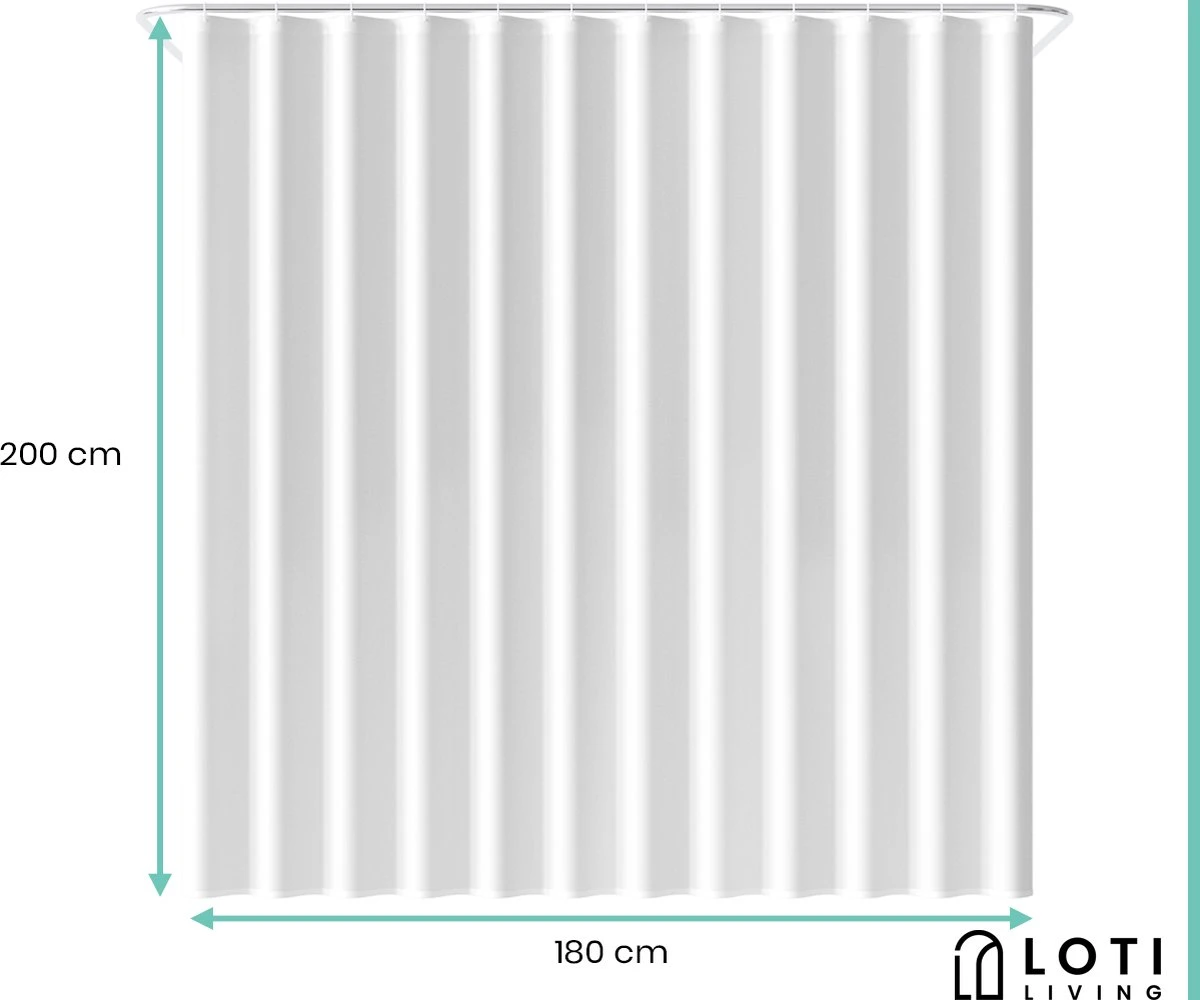 Loti Living Douchegordijn Anti Schimmel – Wit - Inclusief Ringen – Waterdicht - Polyester - Douchegordijn 180x200 Cm 7 Loti Living Douchegordijn Anti Schimmel – Wit - Inclusief Ringen – Waterdicht - Polyester - Douchegordijn 180x200 Cm - Afbeelding 5