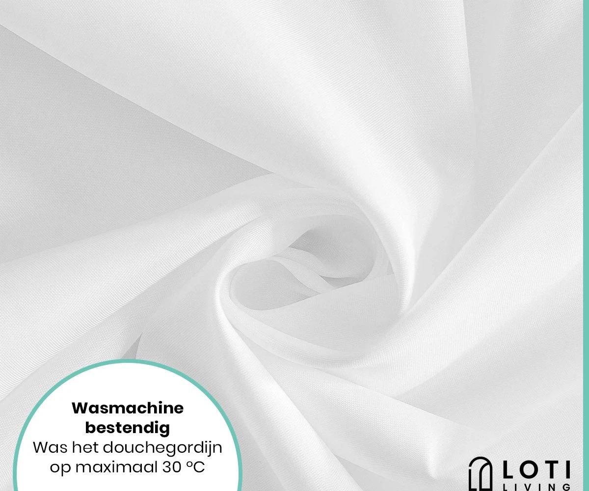 Loti Living Douchegordijn Anti Schimmel – Wit - Inclusief Ringen – Waterdicht - Polyester - Douchegordijn 180x200 Cm 8 Loti Living Douchegordijn Anti Schimmel – Wit - Inclusief Ringen – Waterdicht - Polyester - Douchegordijn 180x200 Cm - Afbeelding 6