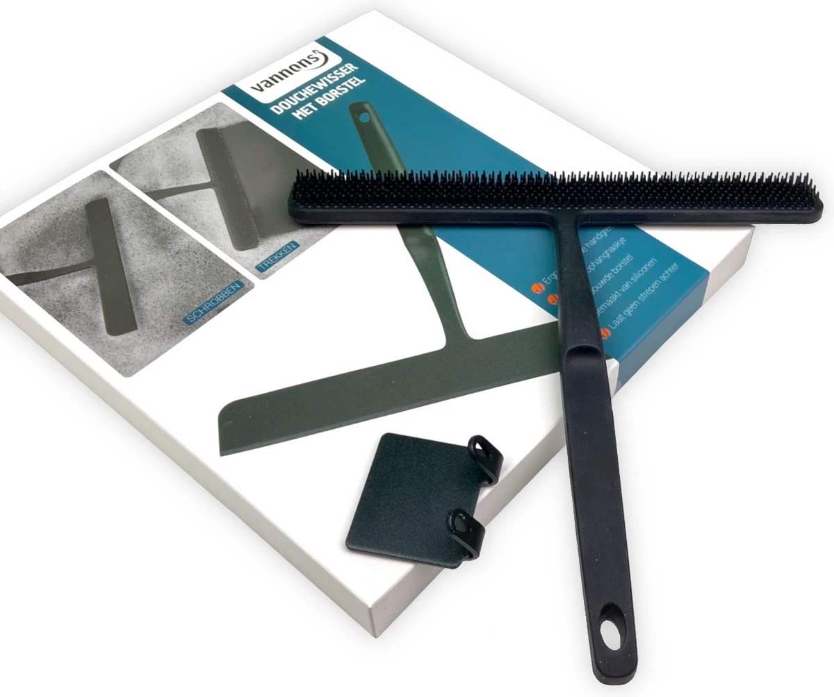 Vannons - Douchewisser Zwart - Douche Trekker Met Zelfklevende Ophanghaak - Met Borstel - Siliconen - Zwart 9 Vannons - Douchewisser Zwart - Douche Trekker Met Zelfklevende Ophanghaak - Met Borstel - Siliconen - Zwart - Afbeelding 7