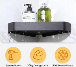 Goliving Doucherek 2 Laags - Doucherek Zonder Boren - Doucherekje Hoek - Douchemandje - Badkamerrek - Badkamer Accessoires - Zwart -Badkamer Accessoires Winkel 1200x1057 2