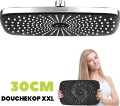 EcoRain – Regendouchekop XL 30 CM – Waterbesparende Douchekop – Hoge Druk – Rechthoekig – Groot – Regendouche - Chrome