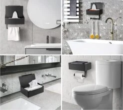 SHATY® WC Rolhouder - Toiletrolhouder - Opbergvak - Bakje - Plankje - Zonder Boren- WC Papier Houder - Toilet Papier Houder - Zwart - Badkameraccessoire - Toiletaccessoire - Inclusief Handoekhaak -Badkamer Accessoires Winkel 1200x1073 1