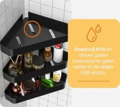 Goliving Doucherek 2 Laags - Doucherek Zonder Boren - Doucherekje Hoek - Douchemandje - Badkamerrek - Badkamer Accessoires - Zwart -Badkamer Accessoires Winkel 1200x1080