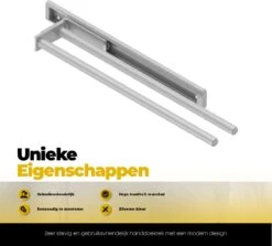 Eleganca Handdoekrek – Handdoekhouder Keuken – Handdoekstang – Ideaal Voor In Keukenkastjes – 44cm Uittrekbaar – 2 Armen – Handdoekrek Badkamer – Inclusief Bevestigingsmateriaal – Hoge Kwaliteit Aluminium – Zilver -Badkamer Accessoires Winkel 1200x1085 1