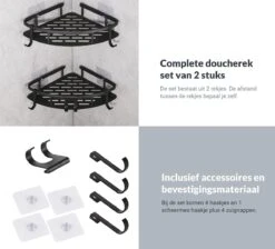 Doucherek Zonder Boren – Badkamer Accessoires – Doucherekje – Douchemand – RVS – Hoekrek – Hangend – Zwart – 2 Stuks -Badkamer Accessoires Winkel 1200x1087 11