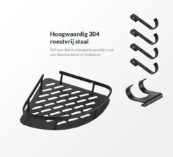 Doucherek Zonder Boren – Badkamer Accessoires – Doucherekje – Douchemand – RVS – Hoekrek – Hangend – Zwart – 2 Stuks -Badkamer Accessoires Winkel 1200x1087 7