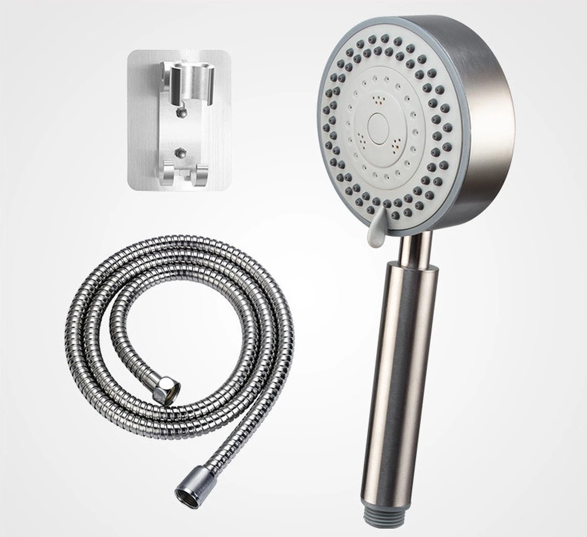 IBright Douchekop Met Slang En Wandhouder - RVS Zilver - 5 Functies – Handdouche – Hoofddouche Inclusief Wandhouder Zonder Boren 3 IBright Douchekop Met Slang En Wandhouder - RVS Zilver - 5 Functies – Handdouche – Hoofddouche Inclusief Wandhouder Zonder Boren