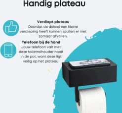 WC Rolhouder - Toiletrolhouder - Zwart - RVS - Zonder Boren - Met Plankje & Bakje - Inclusief Montagemateriaal - Toilet Accessoires - EJC Products -Badkamer Accessoires Winkel 1200x1108 1