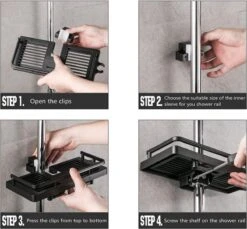 Merkloos Doucherek Zonder Boren Voor Douchestang Van 22 Tot 24 Mm – Doucherek Zwart – Doucherek Hangend – Badkamer Organizer – Douche Organizer - Doucherekje - Doucherekje Zonder Boren - Shampo Organizer -Badkamer Accessoires Winkel 1200x1112