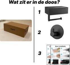 SHATY® WC Rolhouder - Toiletrolhouder - Opbergvak - Bakje - Plankje - Zonder Boren- WC Papier Houder - Toilet Papier Houder - Zwart - Badkameraccessoire - Toiletaccessoire - Inclusief Handoekhaak -Badkamer Accessoires Winkel 1200x1114