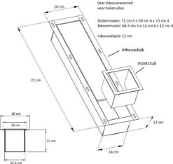SAAR -Inbouw Toilet Reserve Rolhouder RVS - Met - MAT WIT - Inzetstuk , (uitneembaar) -72 X 20 X 13 Cm - Inbouwdiepte 12 Cm -Badkamer Accessoires Winkel 1200x1135
