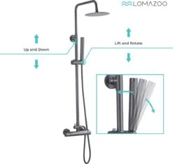 LOMAZOO Regendouche Met Thermostaatkraan - Douche Badkamer - Gun Metal / Antraciet [LYNN] -Badkamer Accessoires Winkel 1200x1136 6