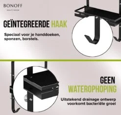 Bonoff Doucherek Zwart – 2 Laags - Doucherek Zonder Boren - Zwart – Doucherek Hangend - Badkamerrek –RVS – Badkamer Accessoires – Stijlvol -Badkamer Accessoires Winkel 1200x1140 4