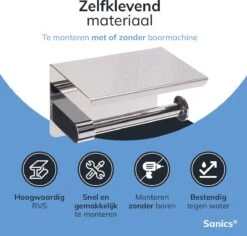 Sanics WC Rolhouder Zilver – Toiletrolhouder Zonder Boren – Met Plankje - Zelfklevend - RVS -Badkamer Accessoires Winkel 1200x1148 1