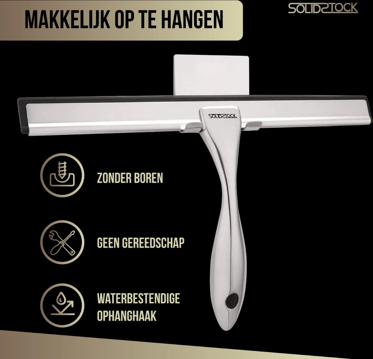 Douchewisser Rvs - Luxe Trekker Douche - Raamwisser Met Ophanghaak - Douchetrekker - Niet Boren - Chroom 4 Douchewisser Rvs - Luxe Trekker Douche - Raamwisser Met Ophanghaak - Douchetrekker - Niet Boren - Chroom - Afbeelding 2