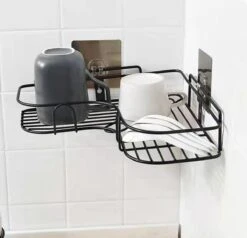 HomeBasics Zelfklevend Doucherek | Zwart | Zonder Boren | Doucherek Met Zuignap | Zuignappen | Doucherek Hoek | Badrek | Douchemandje | Keukenrek | Specerijenrek | Kruidenrek -Badkamer Accessoires Winkel 1200x1158 5