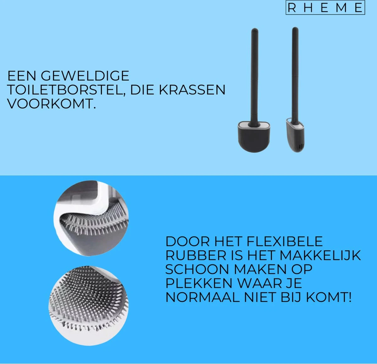 WC Borstel - Siliconen Borstel Met Houder - Hangend Met Plakstrip - Duurzaam Toilet Borstel - Zwart - Rheme 9 WC Borstel - Siliconen Borstel Met Houder - Hangend Met Plakstrip - Duurzaam Toilet Borstel - Zwart - Rheme - Afbeelding 7
