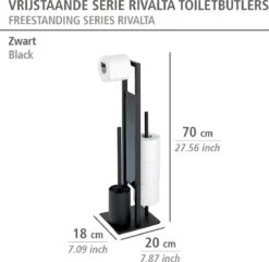 WENKO Toiletbutler Rivalta Zwart - Toiletborstel Met Houder, Toiletrolhouder En Reserverolhouder -Badkamer Accessoires Winkel 1200x1172 3