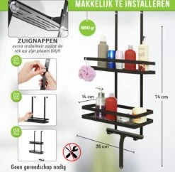Doucherek Zonder Boren Inclusief Douchewisser - Aan Douchewand - Zwart - Ophangbaar - Zuignap - 2 Laags - Wiper - Shower Rack - Valentijnsdag Cadeau -Badkamer Accessoires Winkel 1200x1175 1